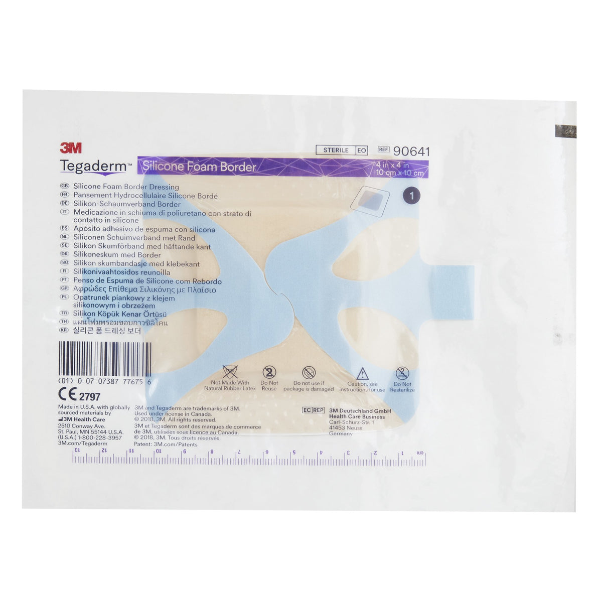 3M Tegaderm Silicone Adhesive with Border Silicone Foam Dressing, 4 x 4 Inch-Foam Dressing 3M Tegaderm 4 X 4 Inch With Border Film Backing Silicone Adhesive Square Sterile