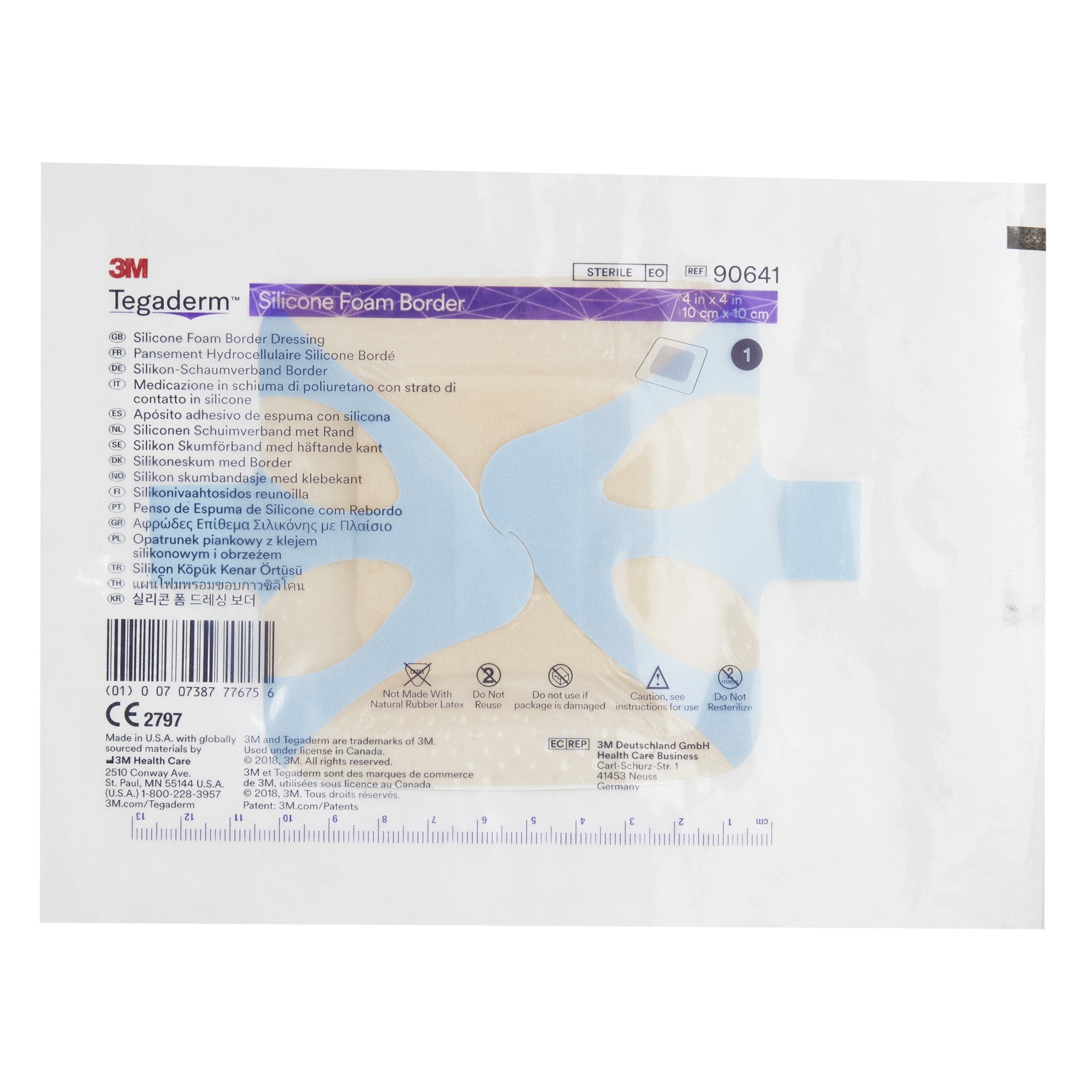 3M Tegaderm Silicone Adhesive with Border Silicone Foam Dressing, 4 x 4 Inch-Foam Dressing 3M Tegaderm 4 X 4 Inch With Border Film Backing Silicone Adhesive Square Sterile