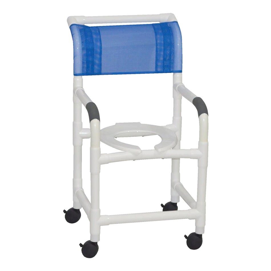 MJM International Shower Chair-Shower Chair MJM International Fixed Arms PVC Frame Mesh Backrest with Pushbar 18 Inch Internal Seat Width / 22 Inch External Seat Width 300 lbs. Weight Capacity