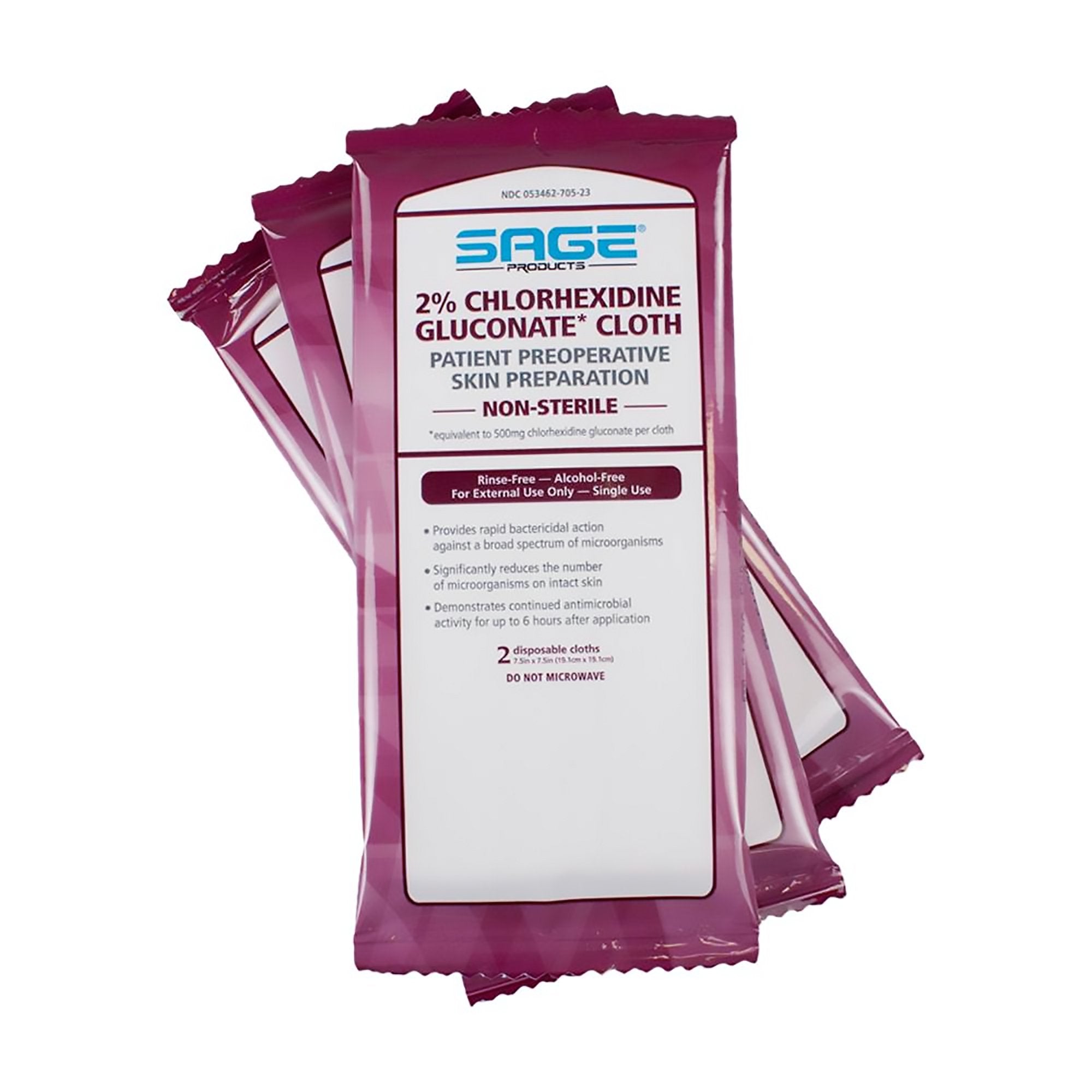 Sage Surgical Scrub Wipe-Skin Prep Wipe Sage 2 per Pack Soft Pack 2% Strength CHG (Chlorhexidine Gluconate) NonSterile