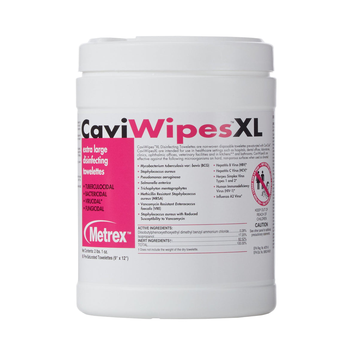 Metrex CaviWipes Surface Disinfectant Alcohol-Based Wipes, Non-Sterile, Disposable, Alcohol Scent, Canister, 9 X 12 Inch-CaviWipes Surface Disinfectant Premoistened Alcohol Based Manual Pull Wipe 66 Count Canister Alcohol Scent NonSterile