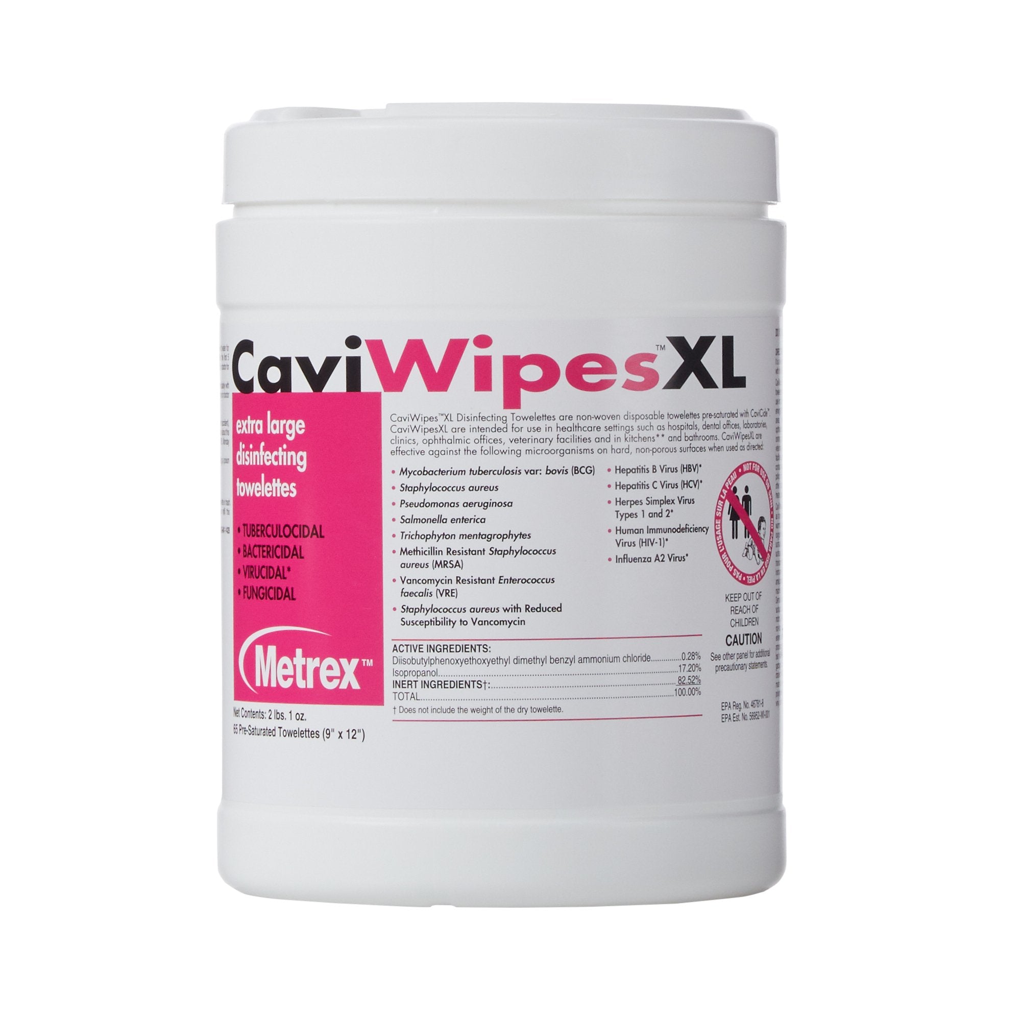 Metrex CaviWipes Surface Disinfectant Alcohol-Based Wipes, Non-Sterile, Disposable, Alcohol Scent, Canister, 9 X 12 Inch-CaviWipes Surface Disinfectant Premoistened Alcohol Based Manual Pull Wipe 66 Count Canister Alcohol Scent NonSterile