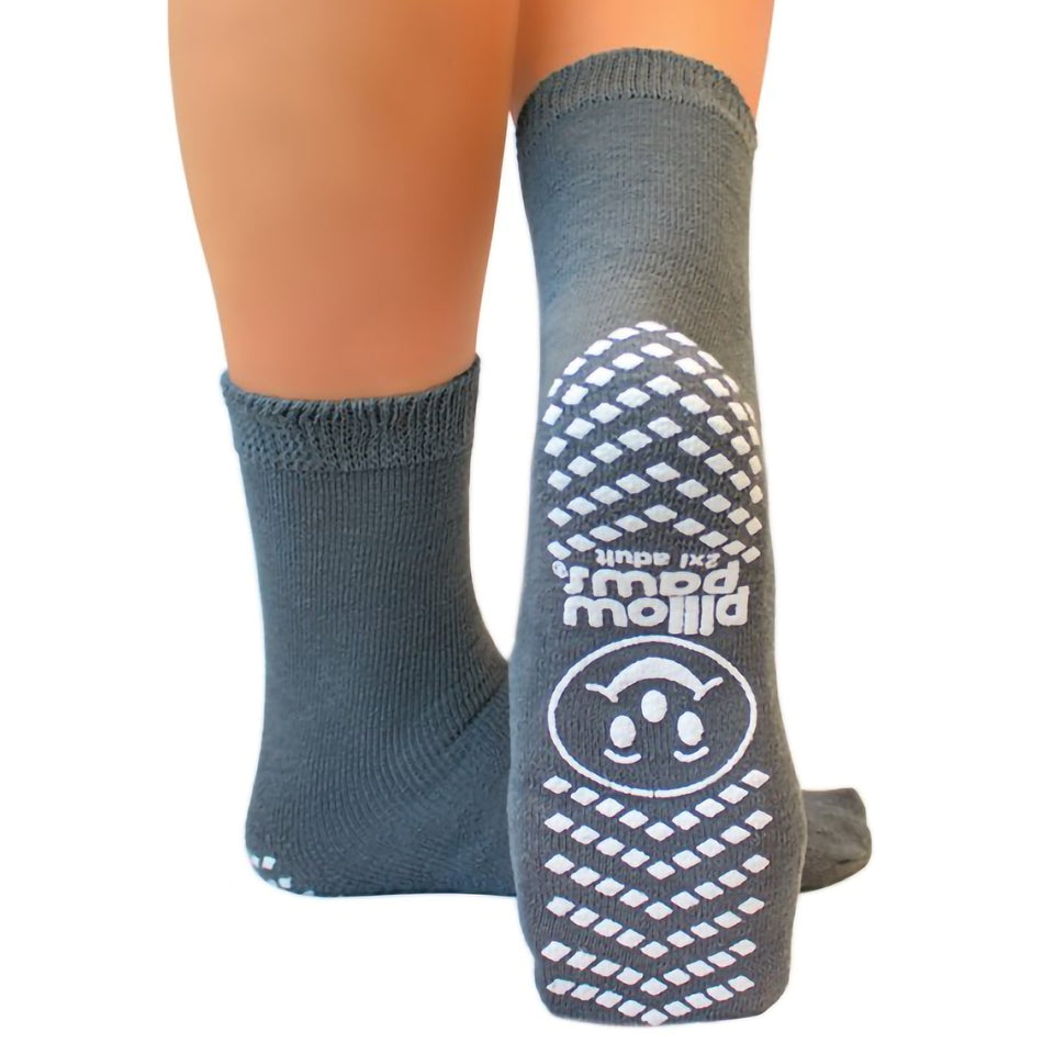 Pillow Paws Slipper Socks Single Print, 2X-Large-Slipper Socks Pillow Paws Single Imprint Terries Unisex Adult 2X-Large Single Tread Single Patient Use Gray