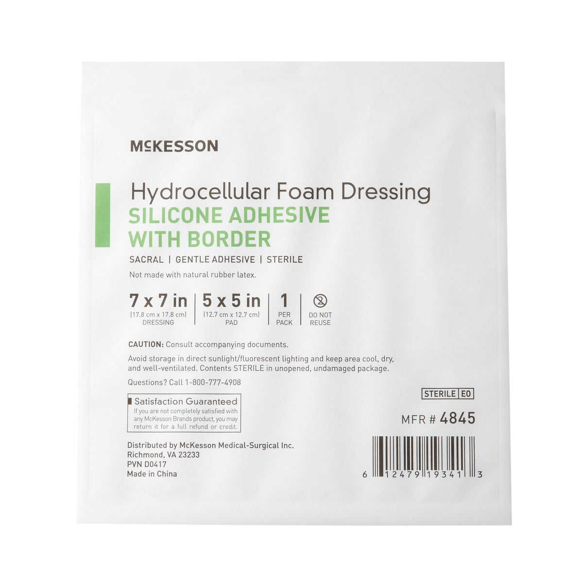 McKesson Silicone Adhesive with Border Silicone Foam Dressing, 7 x 7 Inch Sacral-Foam Dressing McKesson 7 X 7 Inch With Border Film Backing Silicone Gel Adhesive Sacral Sterile