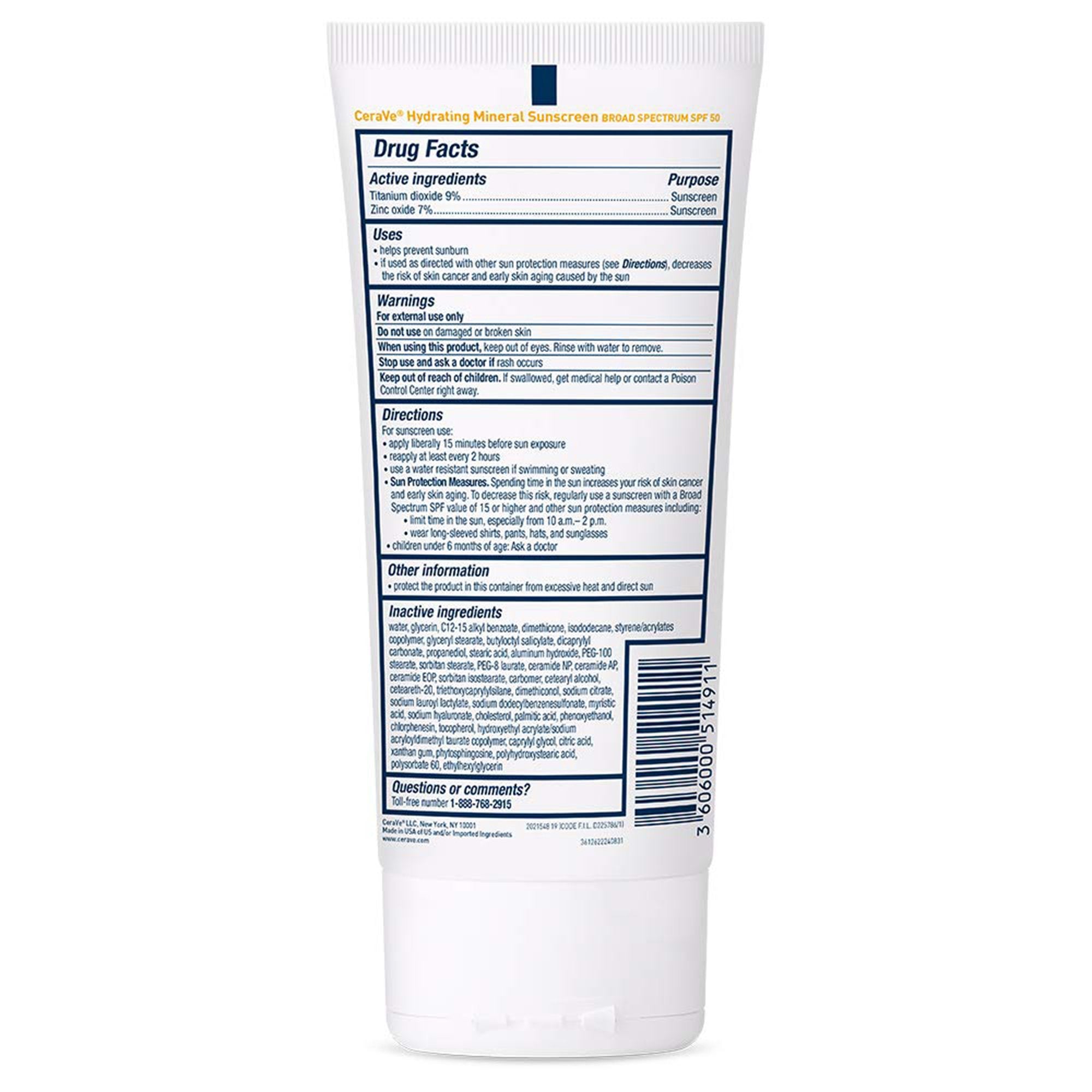 CeraVe® Hydrating Mineral Sunscreen Body SPF 50, 5-ounce Tube - Personal Hygiene>Skin Care>Sunscreens - Loreal USA