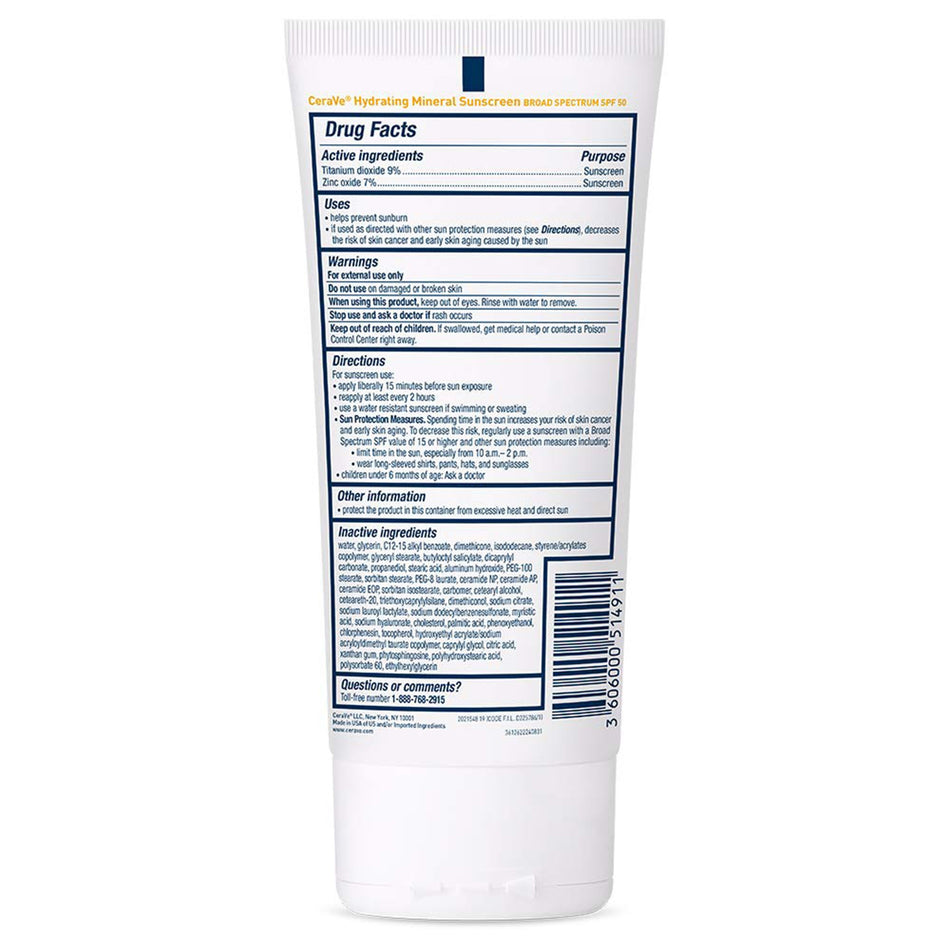CeraVe® Hydrating Mineral Sunscreen Body SPF 50, 5-ounce Tube - Personal Hygiene>Skin Care>Sunscreens - Loreal USA