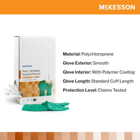 McKesson Perry Performance Plus Polychloroprene Surgical Glove, Size 7, Dark Green-Surgical Glove McKesson Perry Performance Plus Size 7 Sterile Polychloroprene Standard Cuff Length Smooth Dark Green Chemo Tested