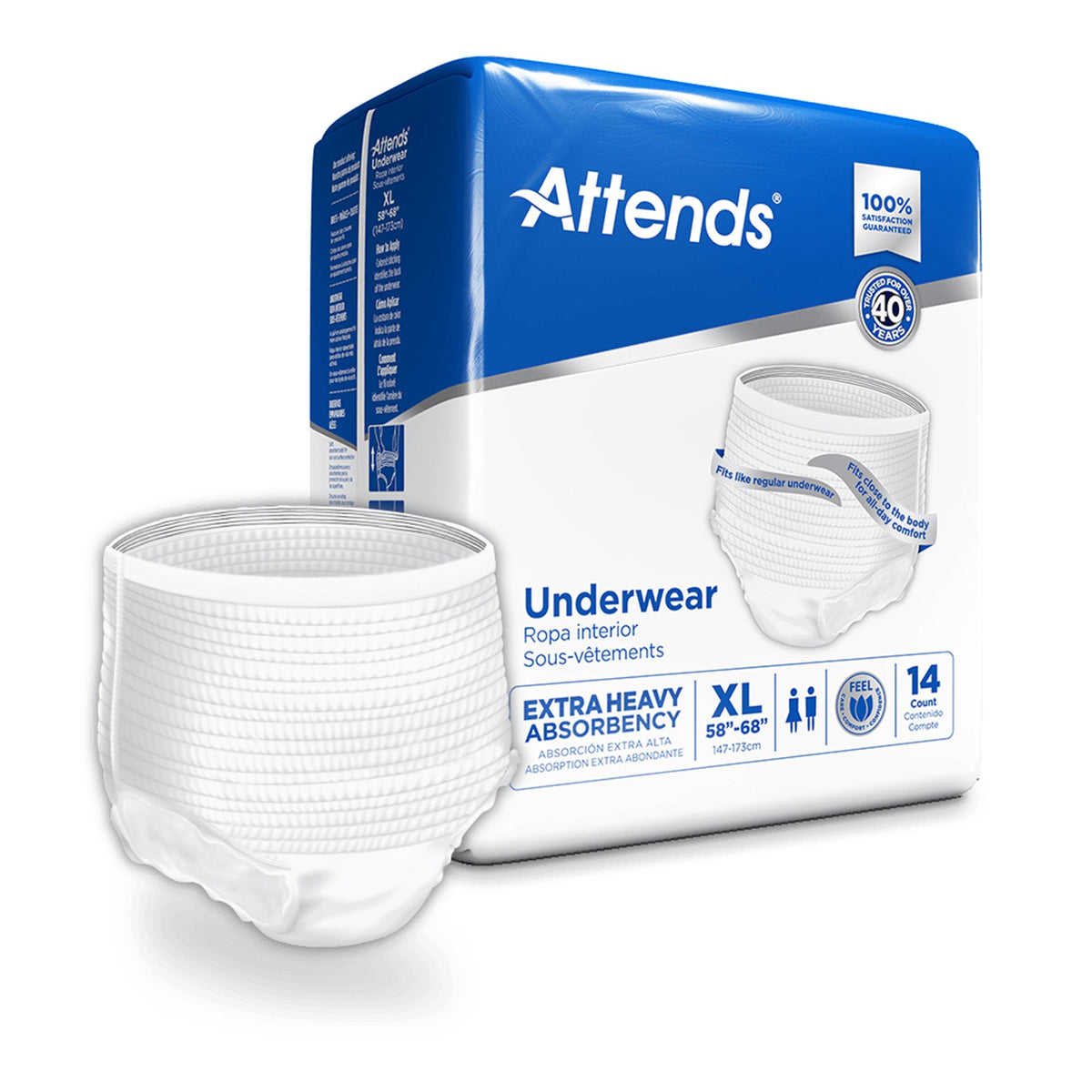 Attends Care Moderate Absorbent Underwear, Extra Large-Unisex Adult Absorbent Underwear Attends Care Pull On with Tear Away Seams X-Large Disposable Heavy Absorbency
