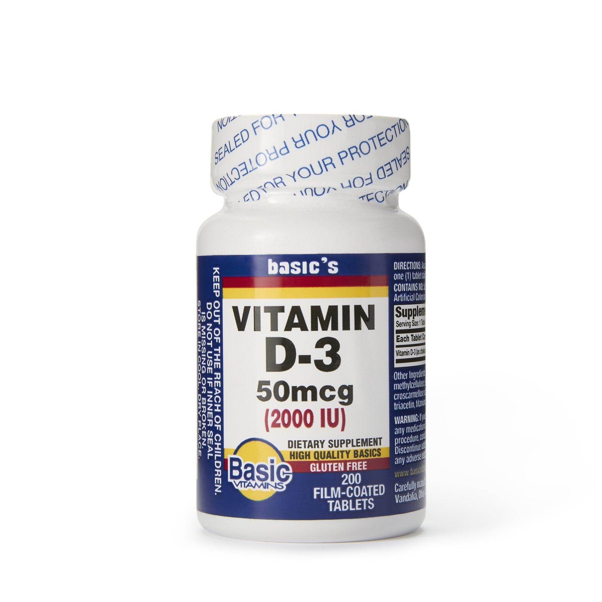 Basic's Vitamin D-3 Dietary Supplement-"Dietary Supplement Basic's Vitamin D3 2,000 IU Strength Tablet 200 per Bottle"