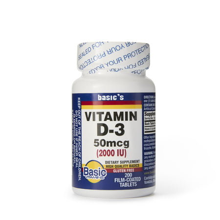 Basic's Vitamin D-3 Dietary Supplement-"Dietary Supplement Basic's Vitamin D3 2,000 IU Strength Tablet 200 per Bottle"