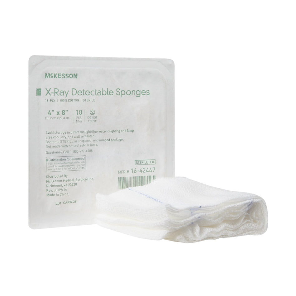 McKesson Sterile X-ray Detectable Gauze Sponge, 4 x 8 Inch, 16-Ply-Gauze Sponge X-Ray Detectable McKesson 4 X 8 Inch 16-Ply Sterile X-Ray Detectable 10 per Tray