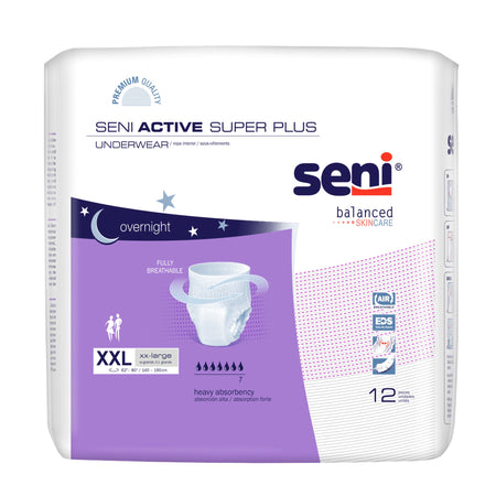 Seni Active Super Plus Overnight Heavy Absorbent Underwear, 2X-Large-Unisex Adult Absorbent Underwear Seni Active Super Plus Pull On with Tear Away Seams 2X-Large Disposable Heavy Absorbency