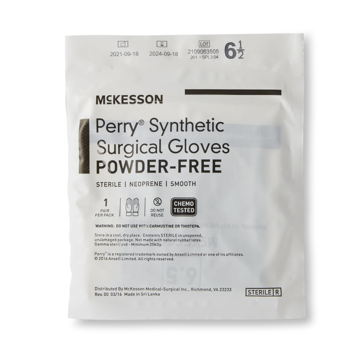 McKesson Perry Performance Plus Polychloroprene Surgical Glove, Size 6.5, Dark Green-Surgical Glove McKesson Perry Performance Plus Size 6.5 Sterile Polychloroprene Standard Cuff Length Smooth Dark Green Chemo Tested
