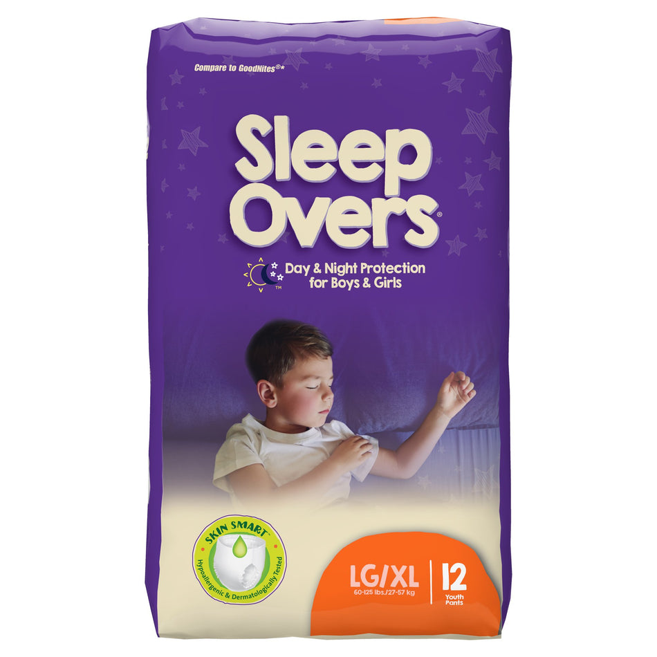 Cuties Sleep Overs Absorbent Underwear, Large / Extra Large-Unisex Youth Absorbent Underwear Cuties Sleep Overs Pull On with Tear Away Seams Large / X-Large Disposable Heavy Absorbency