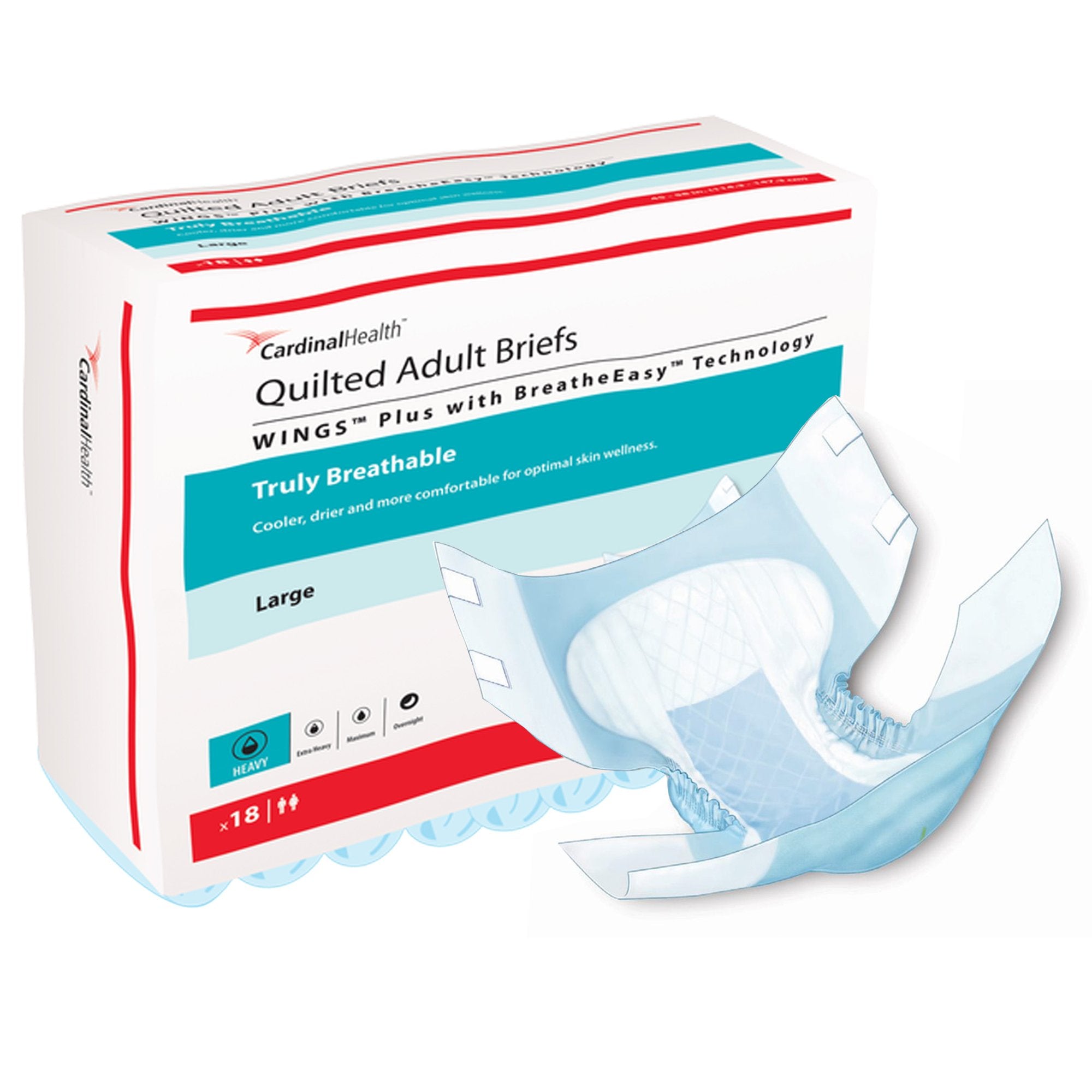 Wings Quilted Plus with BreatheEasy Technology Incontinence Brief, Large-Unisex Adult Incontinence Brief Wings Quilted Plus with BreatheEasy Technology Large Disposable Heavy Absorbency