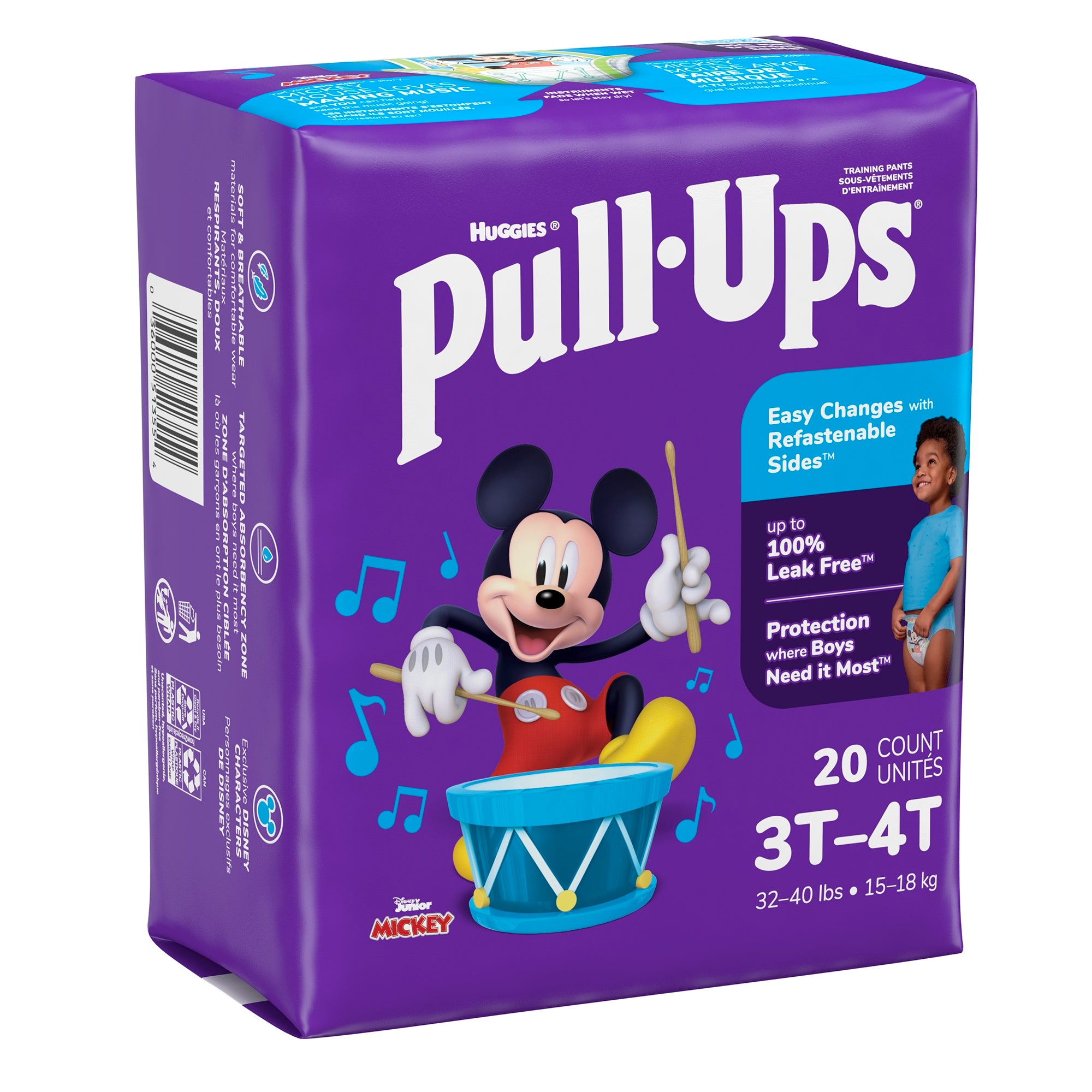 Huggies Pull-Ups Learning Designs for Boys Training Pants, 3T to 4T, 20 per Package-Male Toddler Training Pants Pull-Ups Size 3T to 4T Disposable Moderate Absorbency