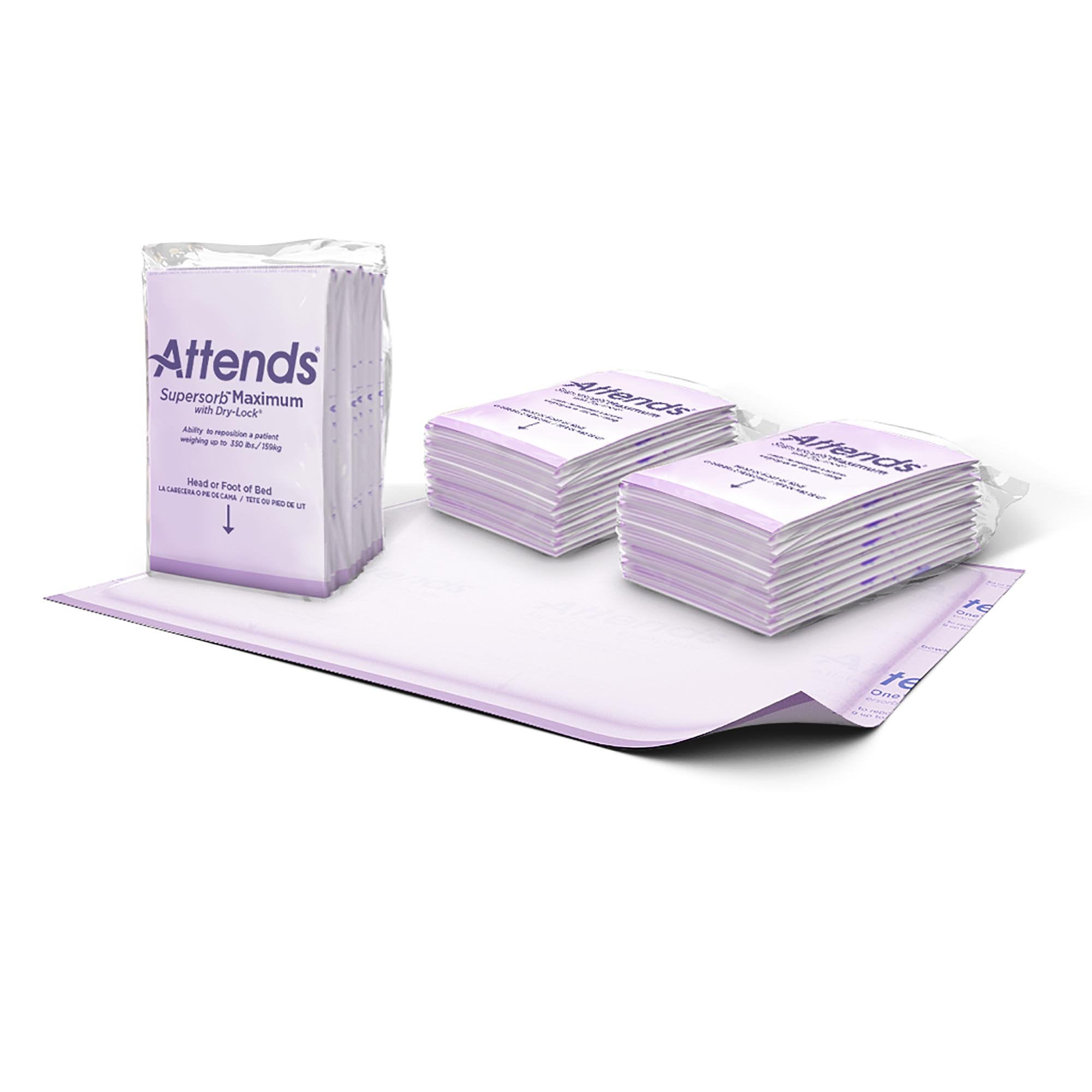 Attends Supersorb Maximum Premium Underpads, 30 X 36 Inches-Disposable Underpad Attends Supersorb Maximum 30 X 36 Inch Dry-Lock Core Heavy Absorbency