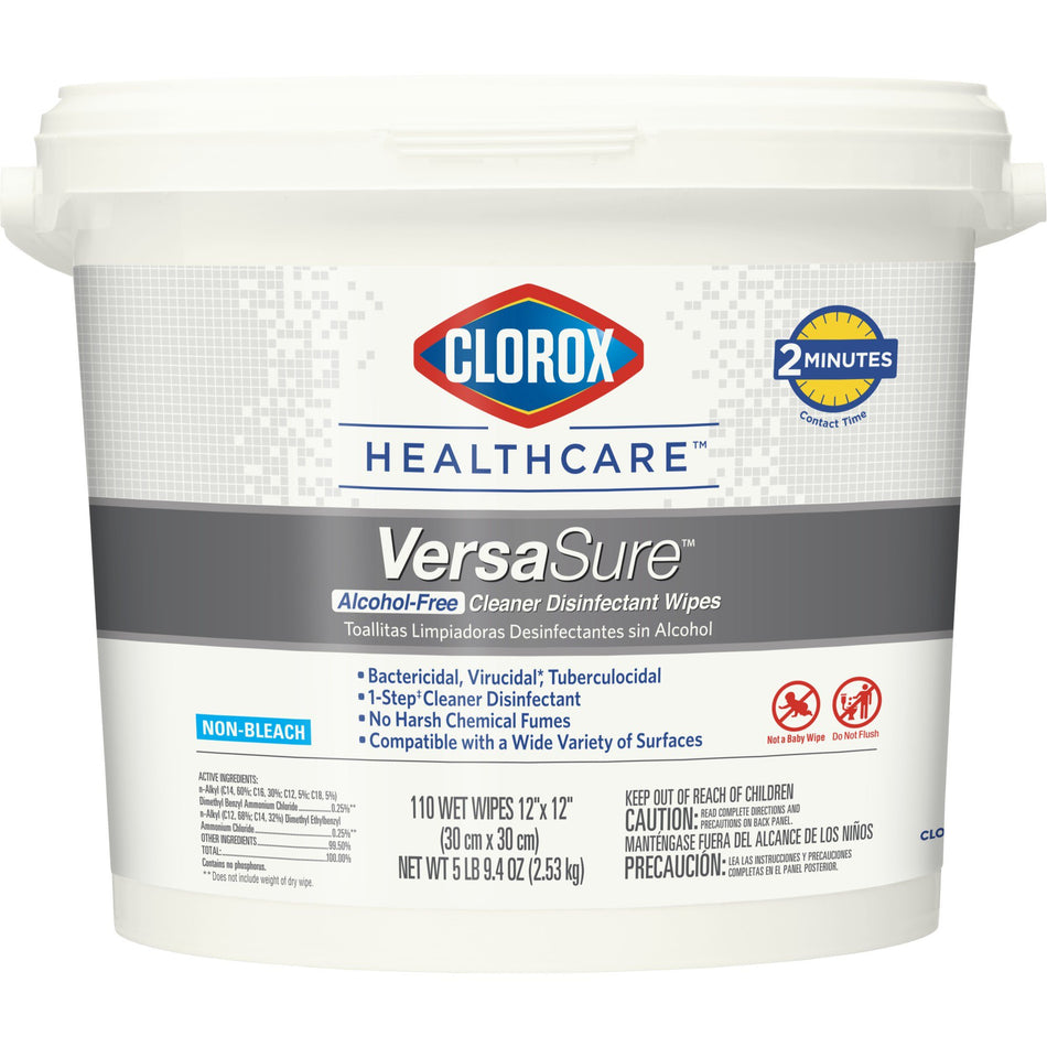 Clorox Healthcare VersaSure Cleaner Disinfectant Wipes, Bucket-Clorox Healthcare VersaSure Surface Disinfectant Cleaner Premoistened Quaternary Based Manual Pull Wipe 110 Count Pail Scented NonSterile