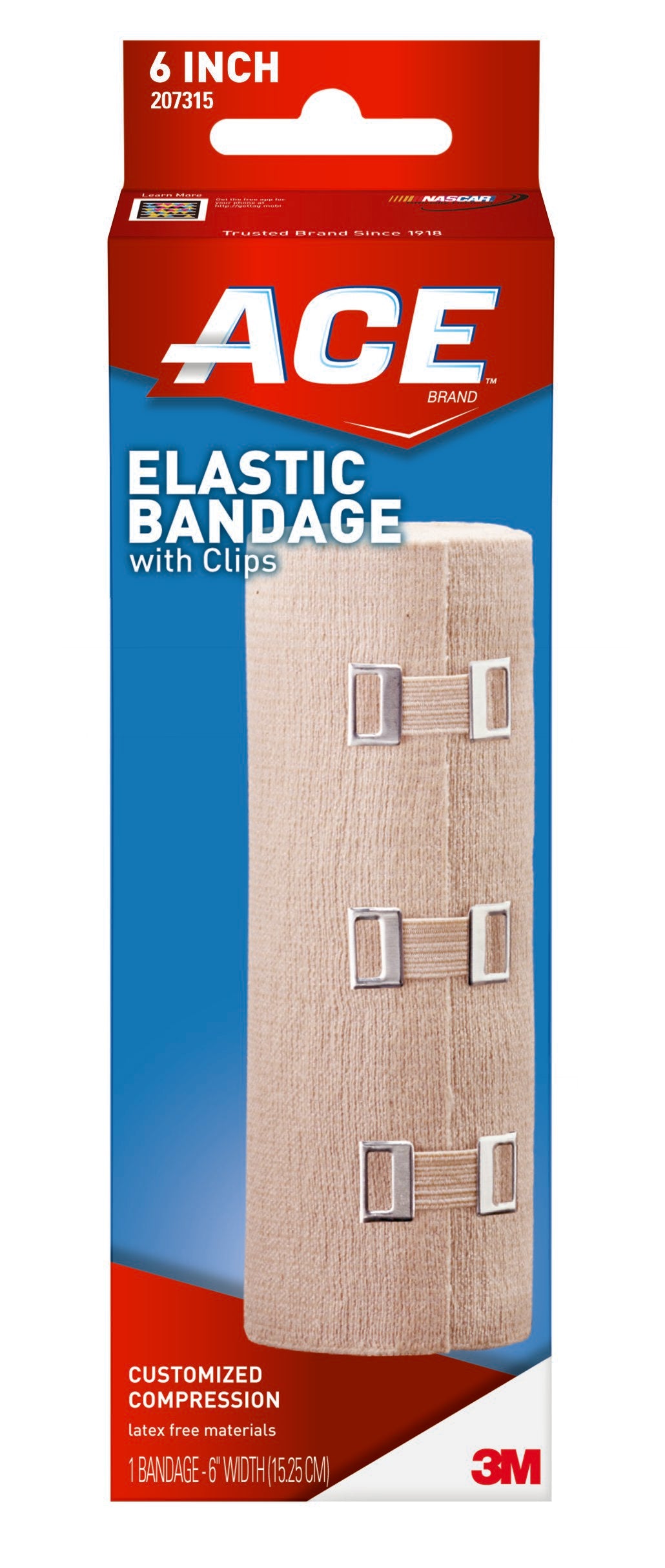 3M Ace Clip Detached Closure Elastic Bandage, 6 Inch x 5-1/3 Foot-Elastic Bandage 3M ACE 6 Inch X 5-1/3 Foot Clip Detached Closure Tan NonSterile Standard Compression