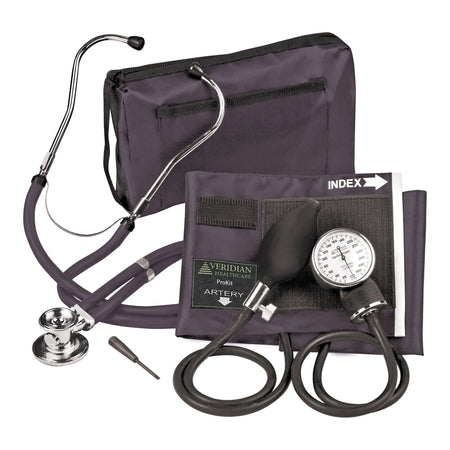 Sterling Series ProKit Aneroid Sphygmomanometer with Stethoscope, Black-Reusable Aneroid / Stethoscope Set Veridian 27.9 to 41.6 cm Adult Cuff Dual Head General Exam Stethoscope