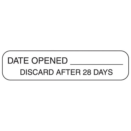 Health Care Logistics "Date Opened Discard After 28 Days" Labels, 1.6 x 0.4 Inch-Pre-Printed / Write On Label Auxiliary Label White Paper Date Opened Discard After 28 Days Black Quality Control Label 3/8 X 1-5/8 Inch