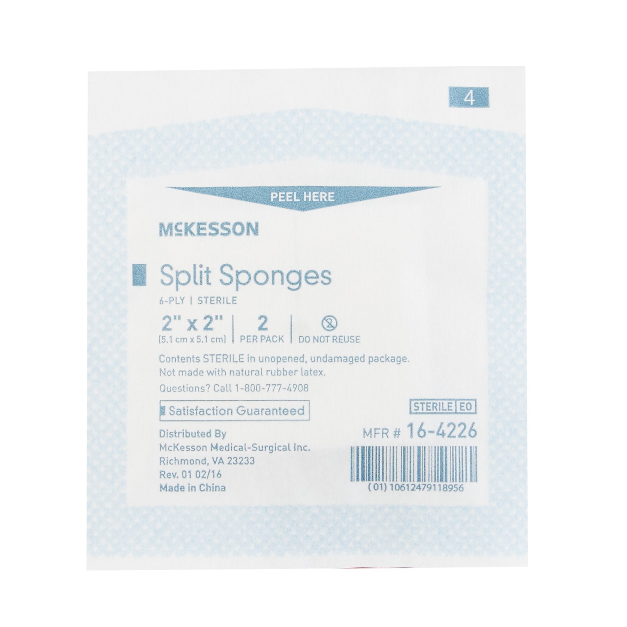 McKesson IV/Drain Split Dressing, 2 x 2 Inch, 6-Ply-I.V. Sponge McKesson 2 X 2 Inch 6-Ply Sterile 2 per Pack