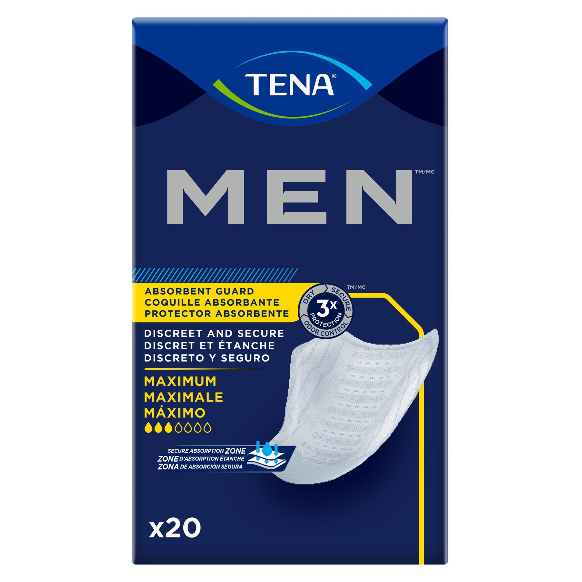 TENA MEN Maximum Guards, Bladder Control Pad-Bladder Control Pad TENA Men Maximum 8 Inch Length Heavy Absorbency Dry-Fast Core One Size Fits Most