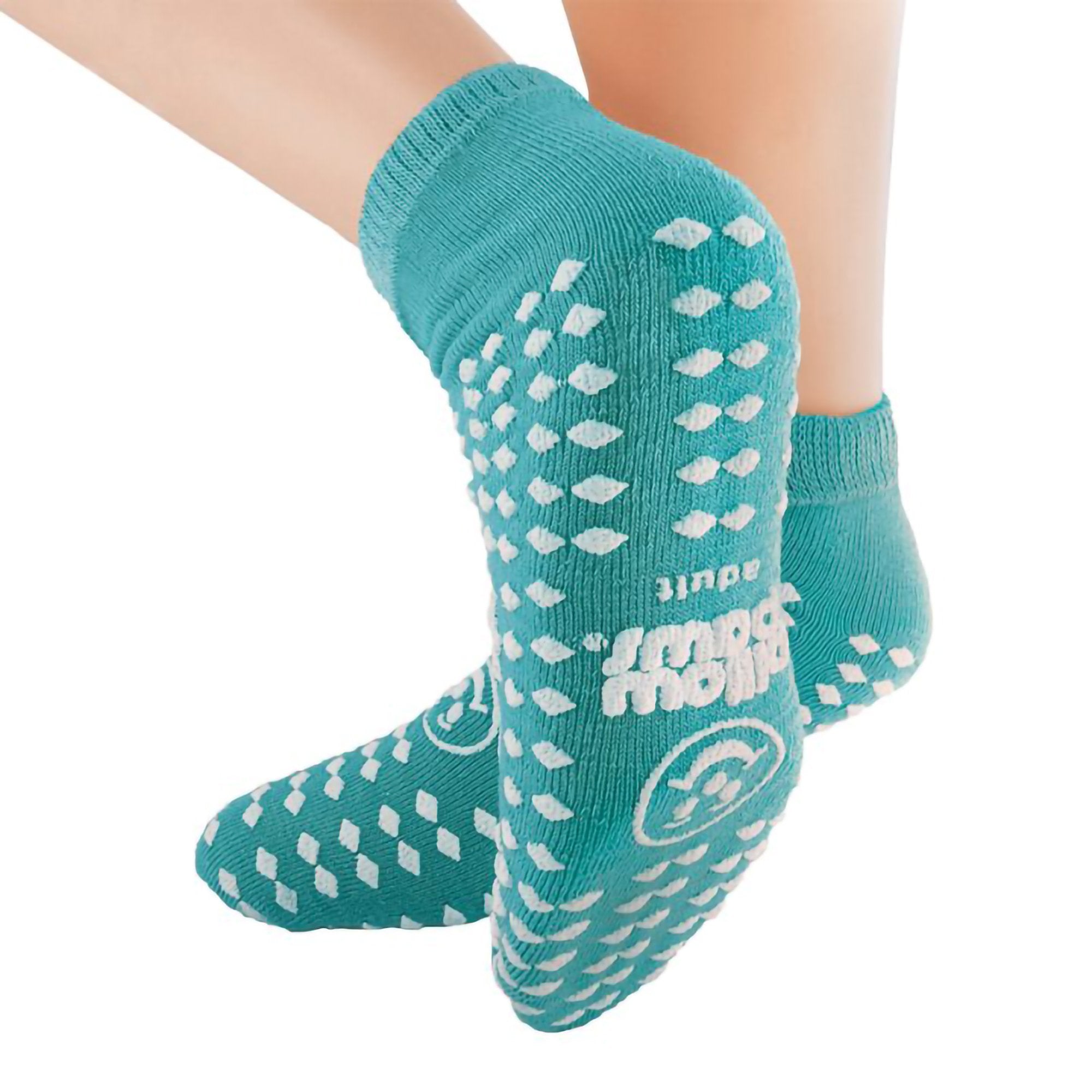 Pillow Paws Slipper Socks Double Print, Large-Slipper Socks Pillow Paws 360 Imprint Unisex Adult One Size Fits Most All Around Tread Single Patient Use Teal