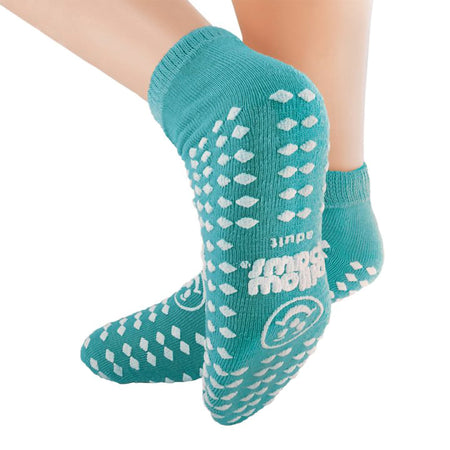 Pillow Paws Slipper Socks Double Print, Large-Slipper Socks Pillow Paws 360 Imprint Unisex Adult One Size Fits Most All Around Tread Single Patient Use Teal
