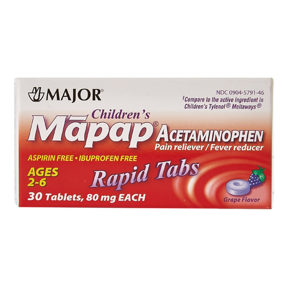Mapap Acetaminophen Grape Flavor Children's Pain Relief-Children's Pain Relief Mapap 80 mg Strength Acetaminophen Orally Disintegrating Tablet 30 per Bottle