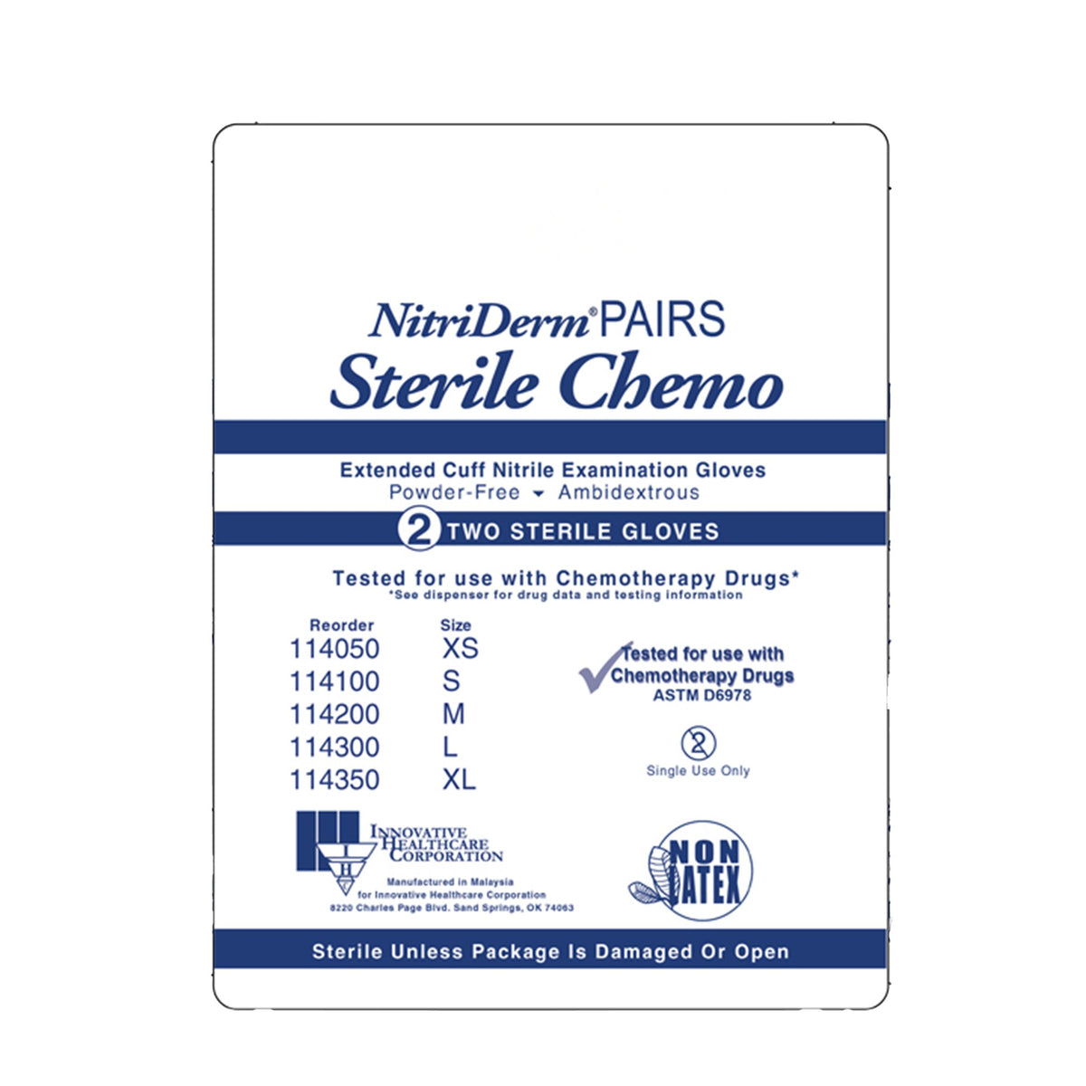NitriDerm EC Nitrile Extended Cuff Length Exam Glove, Extra Large, Blue-Exam Glove NitriDerm EC X-Large Sterile Pair Nitrile Extended Cuff Length Smooth Blue Chemo Tested