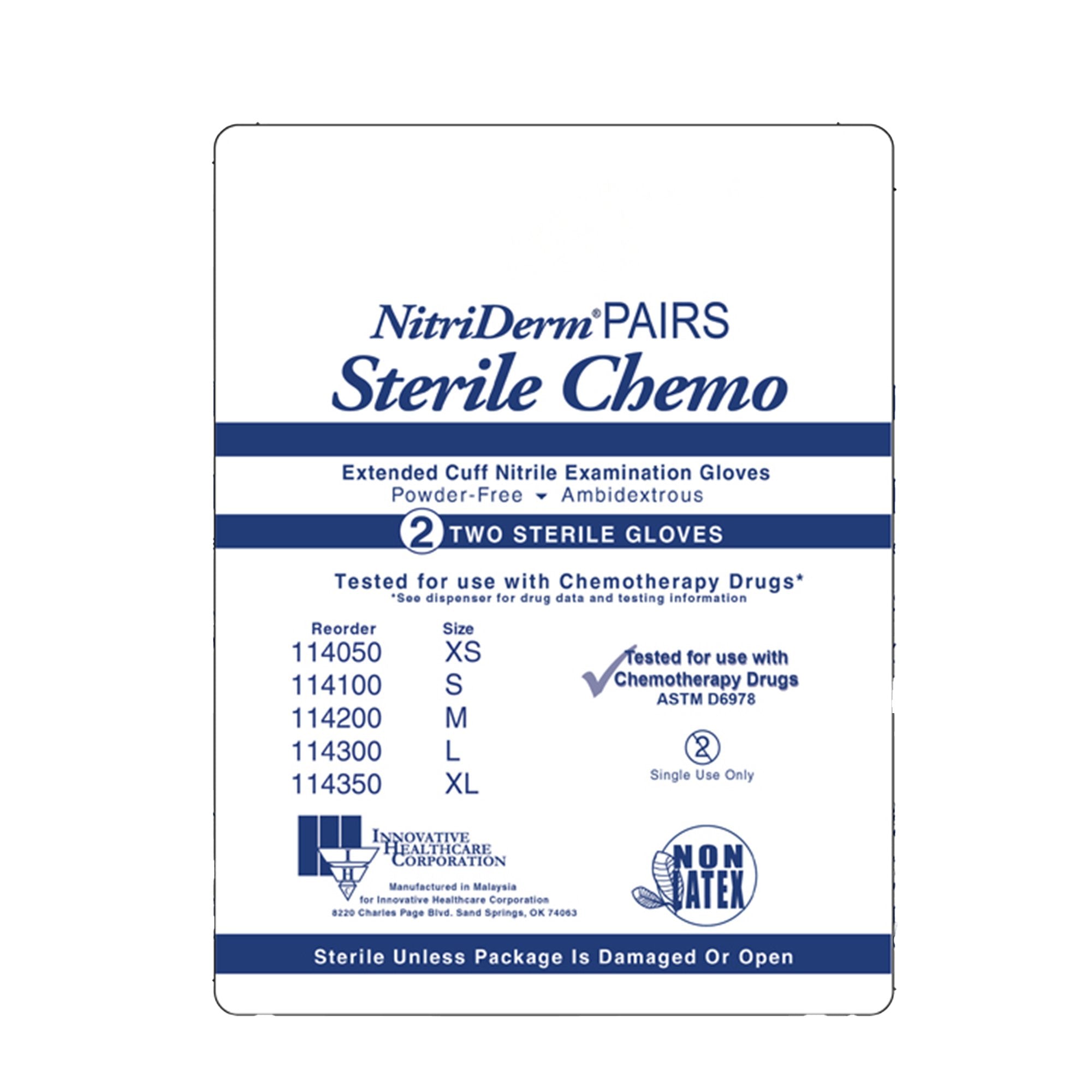 NitriDerm EC Nitrile Extended Cuff Length Exam Glove, Extra Large, Blue-Exam Glove NitriDerm EC X-Large Sterile Pair Nitrile Extended Cuff Length Smooth Blue Chemo Tested