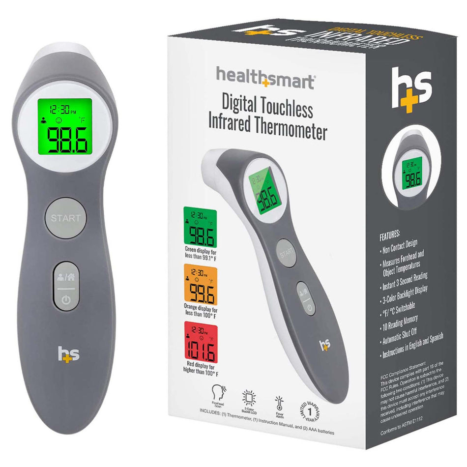 HealthSmart Digital Touchless Infrared Thermometer-Non-Contact Skin Surface Thermometer HealthSmart Infrared Skin Probe Handheld