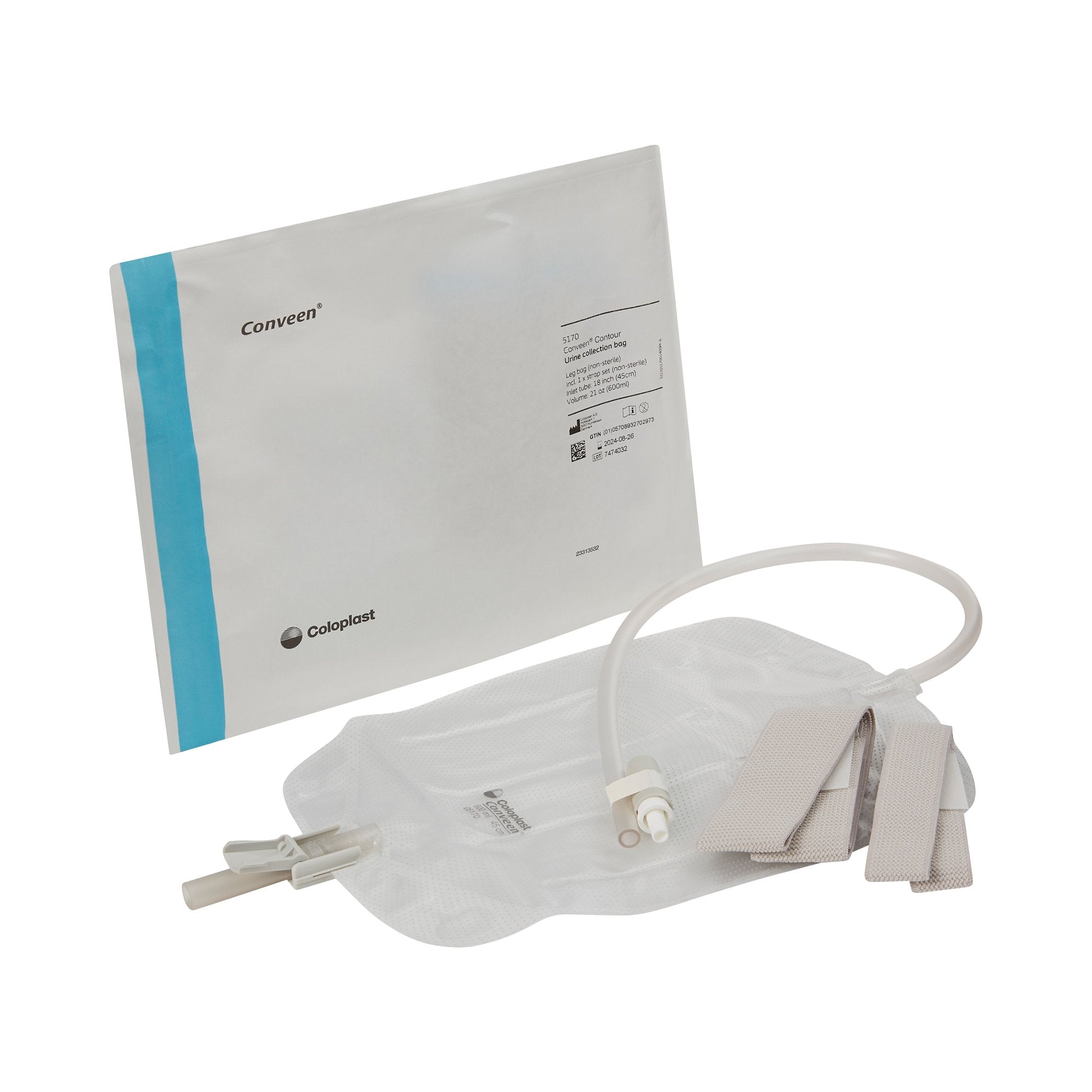 Conveen Security+ Urinary Leg Bag, 600 mL, Rubber-Urinary Leg Bag Conveen Security+ Anti-Reflux Valve NonSterile 600 mL Polyethylene / Flocked
