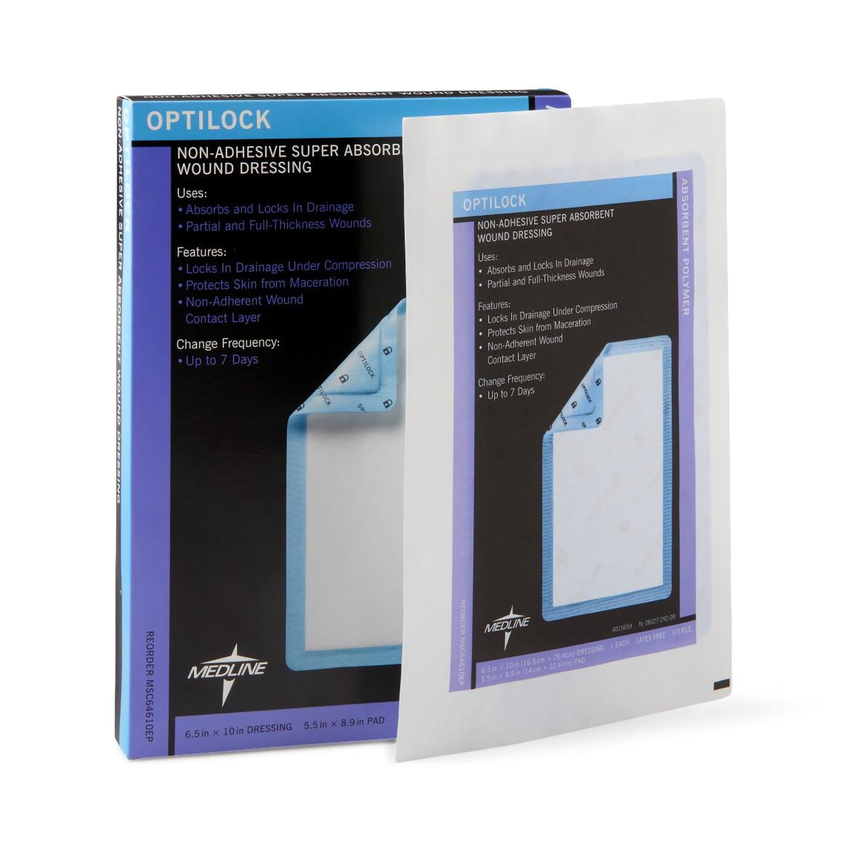 Optilock Nonadherent Dressing, 6 x 10 Inch-Super Absorbent Dressing OptiLock 6-1/2 X 10 Inch Rectangle