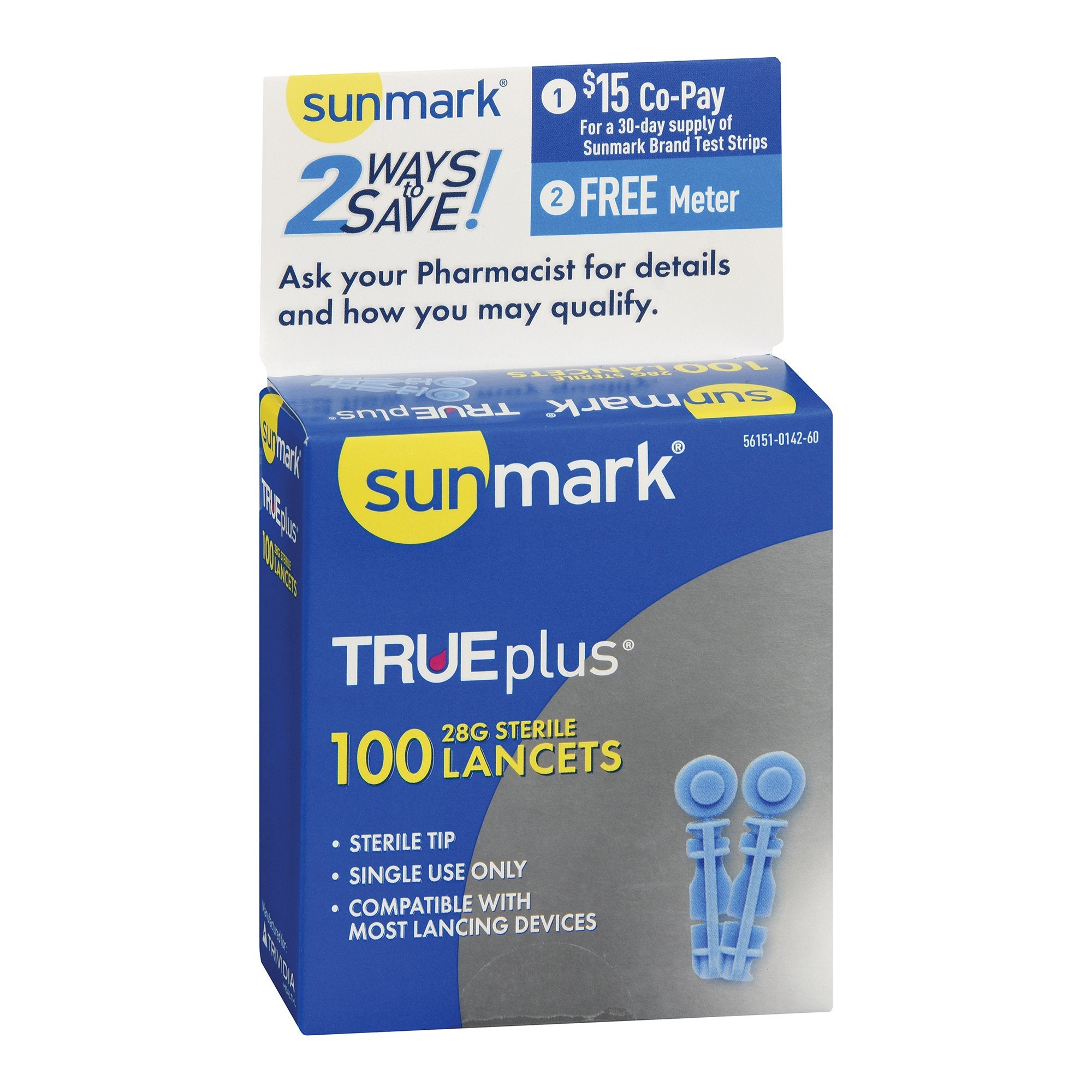 sunmark TRUEplus Lancet-Lancet for Lancing Device Sunmark 28 Gauge Non-Safety Twist Off Cap Multiple Sites