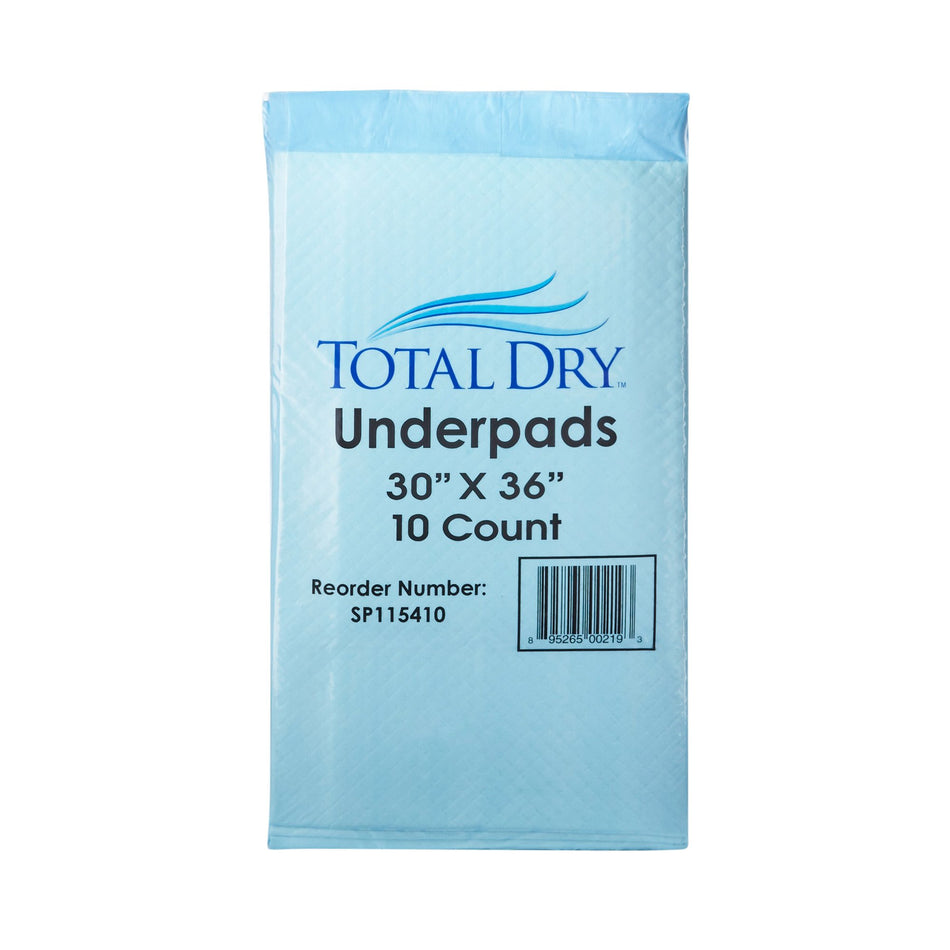 TotalDry Incontinence Underpads, Heavy Absorbency, Disposable, 30 X 36 Inch, Blue-Disposable Underpad TotalDry 30 X 36 Inch Fluff / Polymer Heavy Absorbency