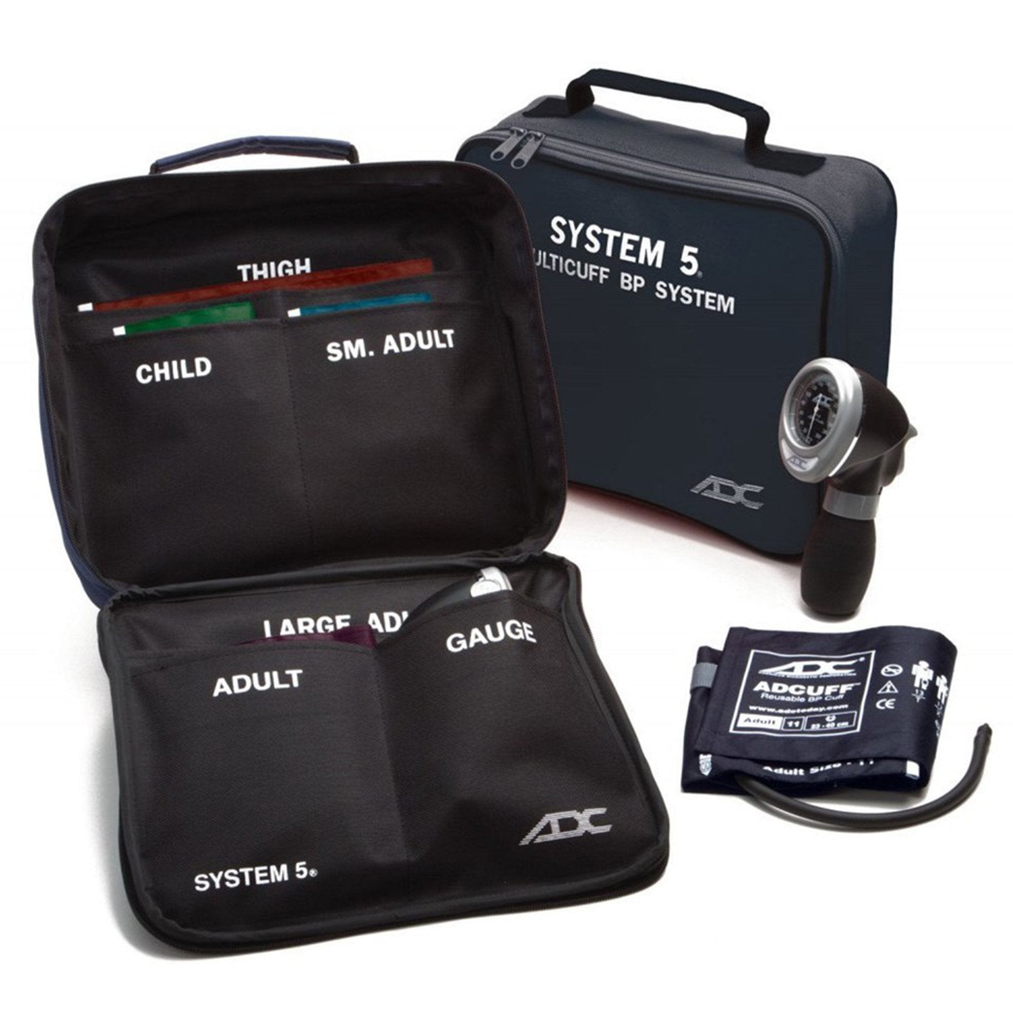 System 5 Portable 5 Cuff Blood Pressure System-"Aneroid Sphygmomanometer Unit System 5 Multiple Sizes Nylon Cuff 13 to 19.5cm, 19 to 27cm, 23 to 40cm, 34 to 50cm, 40 to 66cm Palm Aneroid"