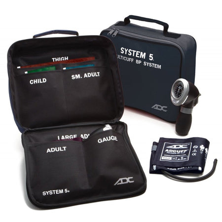 System 5 Portable 5 Cuff Blood Pressure System-"Aneroid Sphygmomanometer Unit System 5 Multiple Sizes Nylon Cuff 13 to 19.5cm, 19 to 27cm, 23 to 40cm, 34 to 50cm, 40 to 66cm Palm Aneroid"