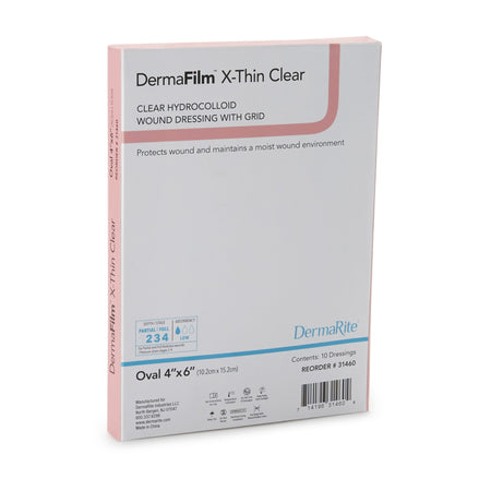 DermaFilm Thin Hydrocolloid Dressing, 4 x 6 Inch Oval-Thin Hydrocolloid Dressing DermaFilm Film Backing 4 X 6 Inch Oval Hydrocolloid / Film