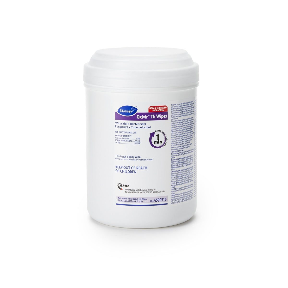 Oxivir Tb Surface Disinfectant Wipes-Diversey Oxivir Tb Surface Disinfectant Cleaner Premoistened Hydrogen Peroxide Based Manual Pull Wipe 160 Count Canister Unscented NonSterile