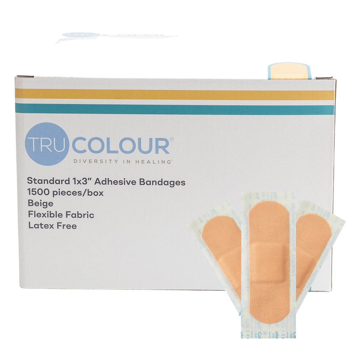TruColour Beige Adhesive Strip, 1 x 3 Inch-Adhesive Strip Tru-Colour 1 X 3 Inch Fabric Rectangle Beige Sterile