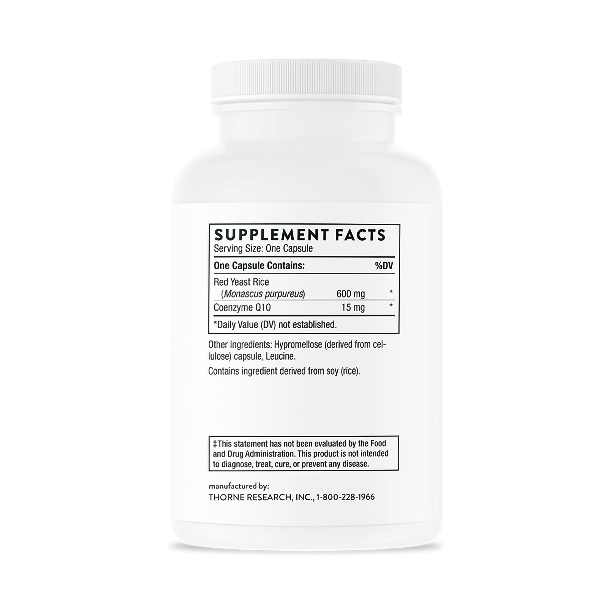 Thorne Red Yeast Rice + CoQ10 Dietary Supplement-Dietary Supplement THORNE Red Yeast Rice + CoQ10 Red Yeast Rice (Monascus purpureus) / Coenzyme Q10 600 mg - 15 mg Strength Capsule 120 per Bottle