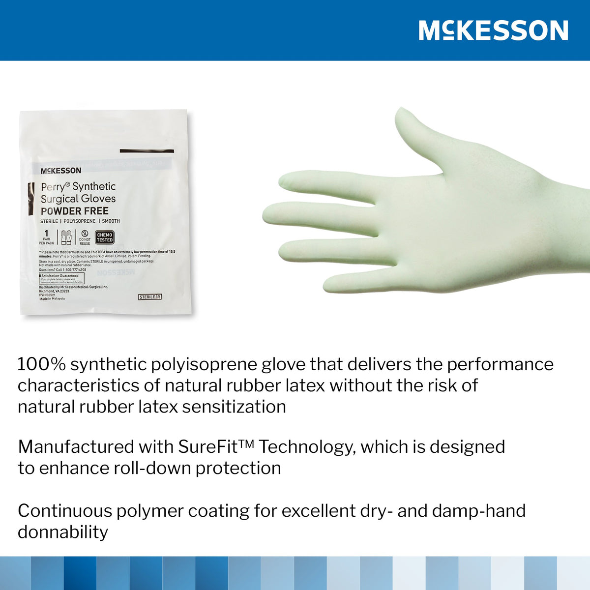 McKesson Perry Performance Plus Polyisoprene Surgical Glove, Size 7, Green-Surgical Glove McKesson Perry Performance Plus Size 7 Sterile Polyisoprene Standard Cuff Length Smooth Green Chemo Tested