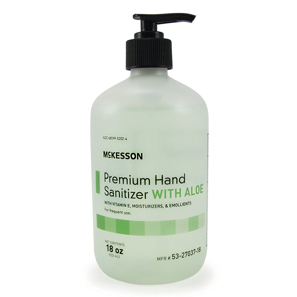 McKesson Premium Hand Sanitizer with Aloe, 18 oz, Gel, Pump Bottle-Hand Sanitizer with Aloe McKesson Premium 18 oz. Ethyl Alcohol Gel Pump Bottle