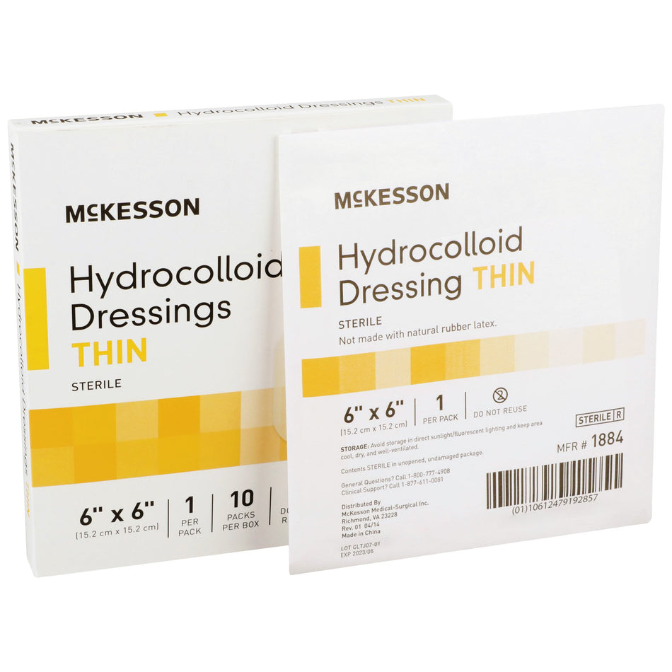 McKesson Hydrocolloid Dressing, 6 x 6 Inch-Thin Hydrocolloid Dressing McKesson Film Backing 6 X 6 Inch Square Hydrocolloid