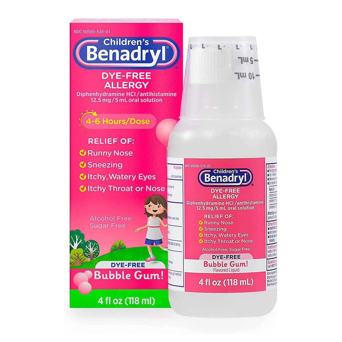 Children's Benadryl Bubble Gum Flavor Children's Allergy Relief-Children's Allergy Relief Children's Benadryl 12.5 mg Strength Liquid 4 oz.
