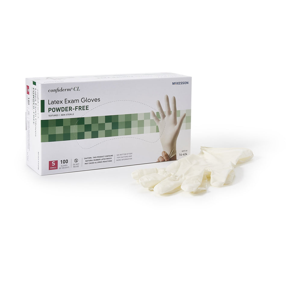 McKesson Confiderm CL Latex Exam Glove, Small, Ivory-Exam Glove McKesson Confiderm Small NonSterile Latex Standard Cuff Length Textured Fingertips Ivory Not Rated