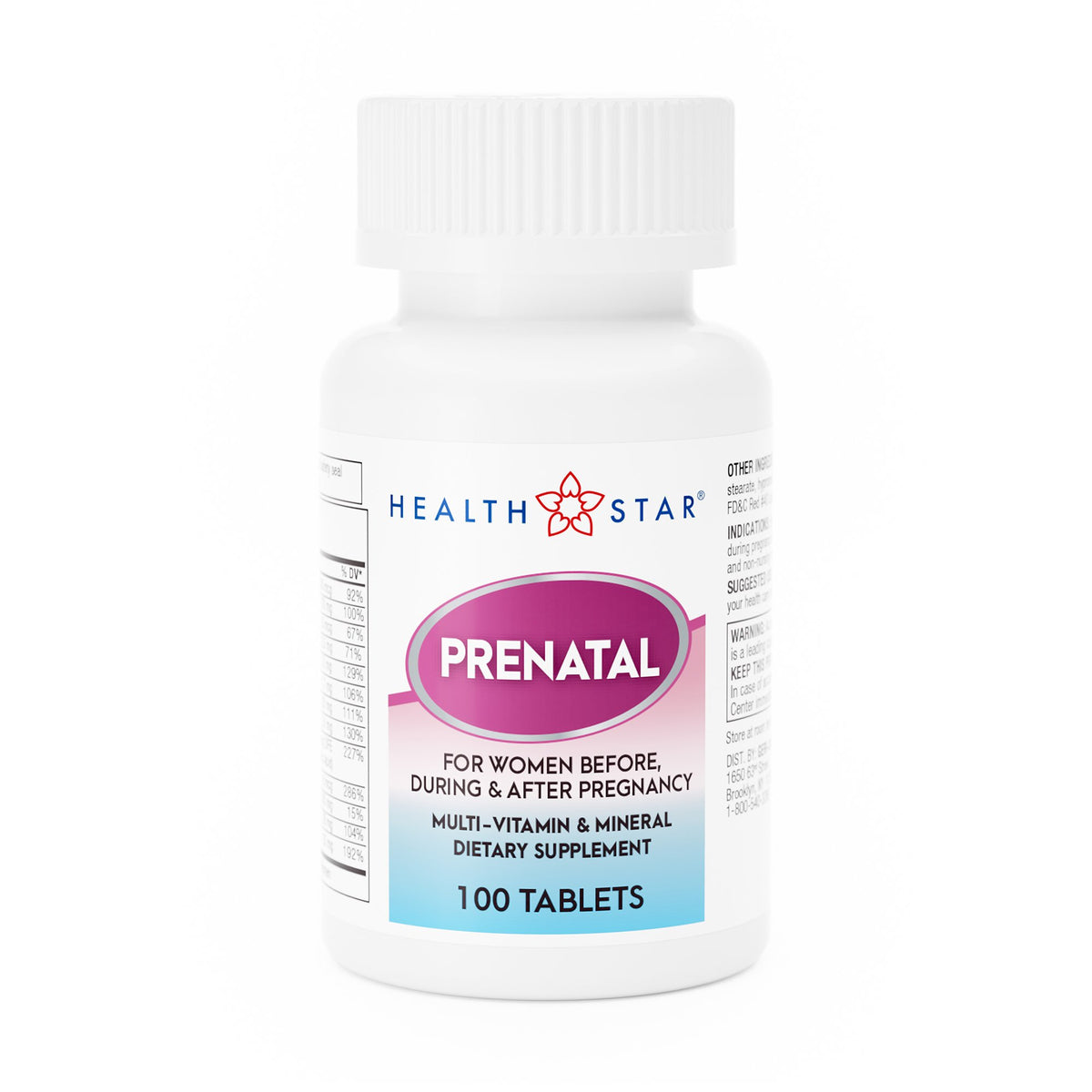Health*Star Prenatal Vitamin Supplement-Prenatal Vitamin Supplement HealthStar Tablet 100 per Bottle
