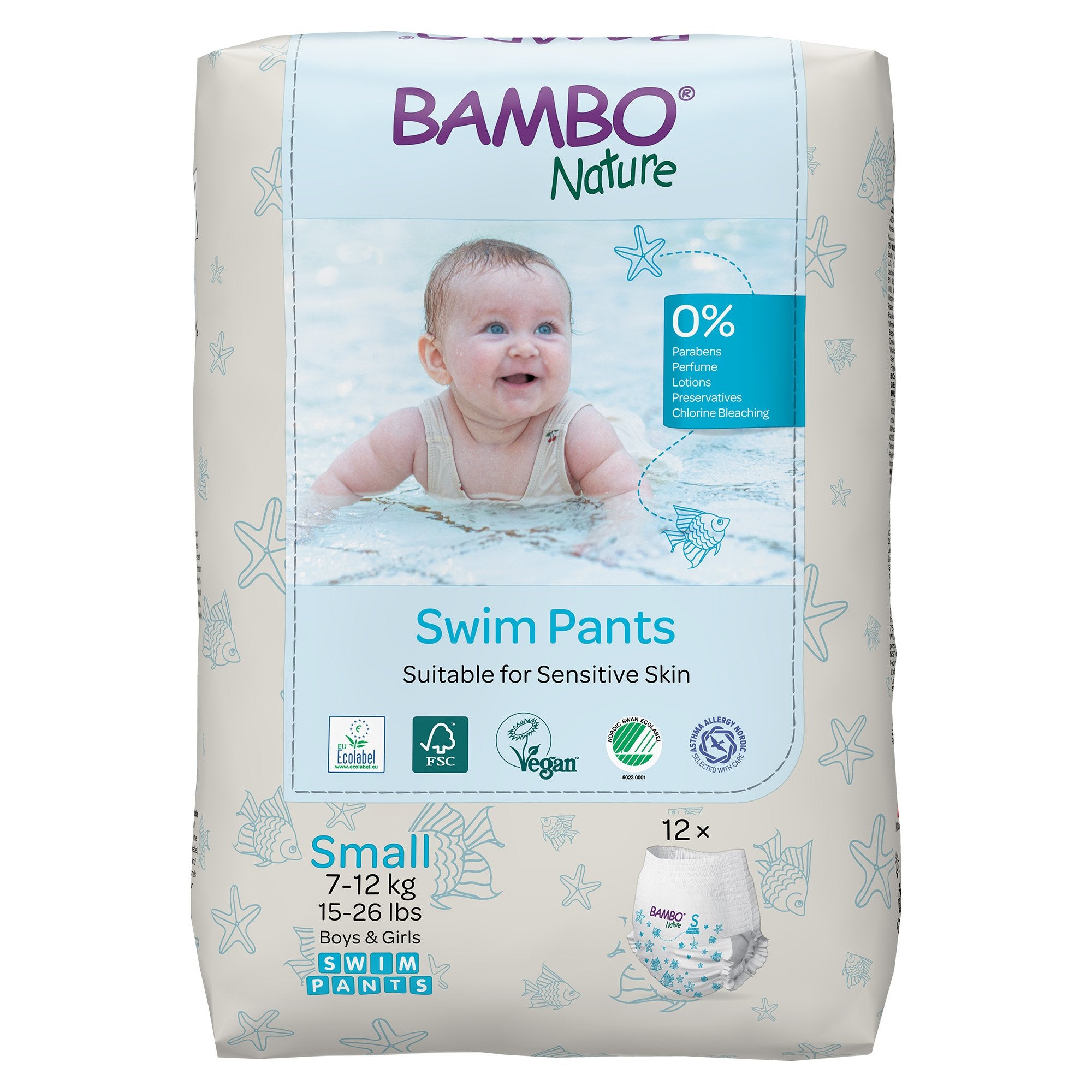 Bambo Nature Swim Pants, Small-Unisex Baby Swim Diaper Bambo Nature Pull On with Tear Away Seams Small Disposable Heavy Absorbency